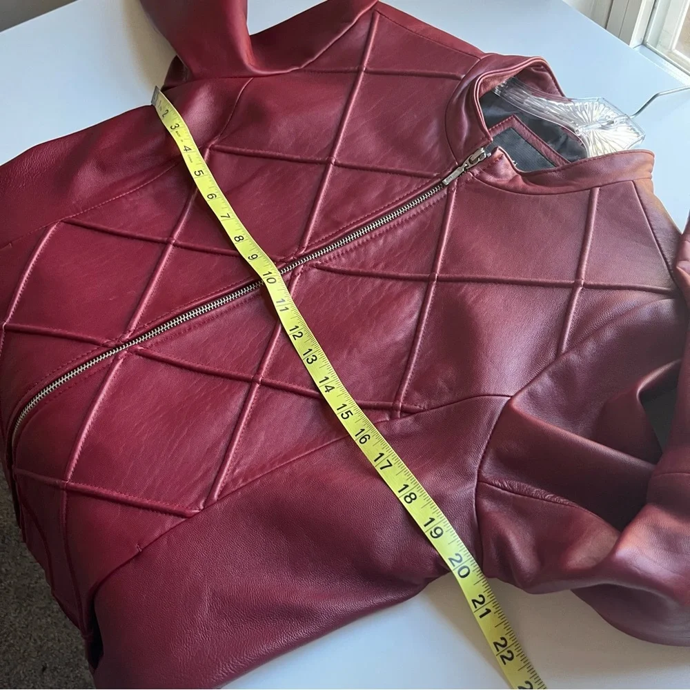 Vintage Mossimo Y2K Red Oxblood Leather Race Moto Full Zip Leather Jacket L